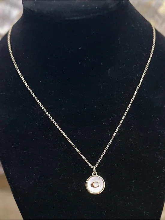 NWT! COACH Mother Of Pearl Signature Coin Pendant Necklace - Picture 3 of 6